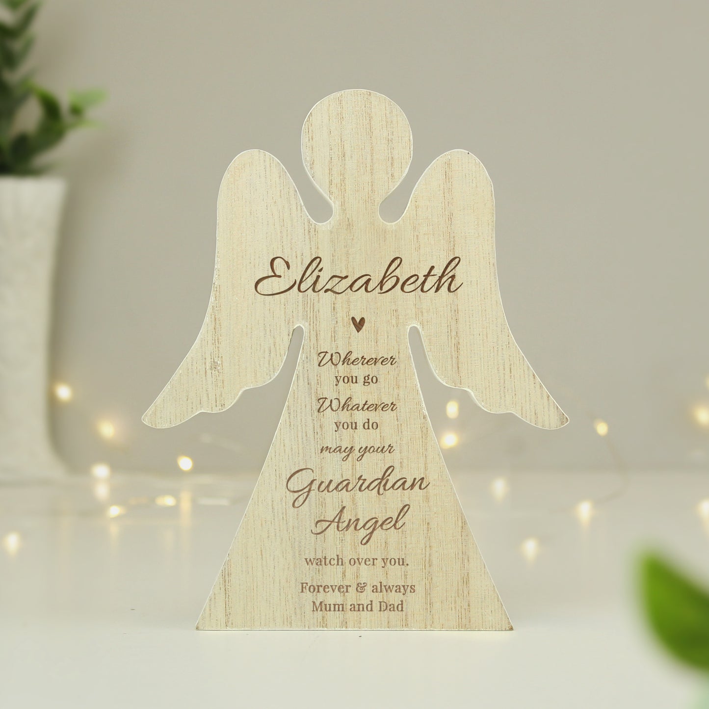 Personalised Guardian Angel Rustic Wooden Angel Decoration - MK&JD Gifts