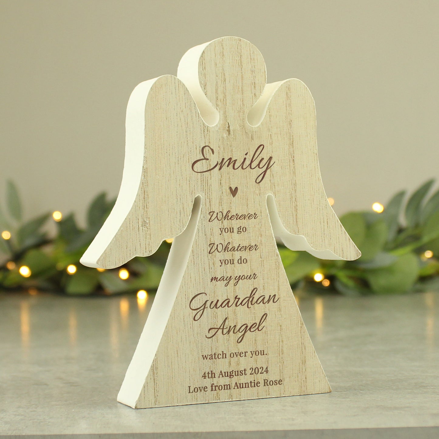 Personalised Guardian Angel Rustic Wooden Angel Decoration - MK&JD Gifts