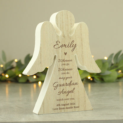 Personalised Guardian Angel Rustic Wooden Angel Decoration - MK&JD Gifts