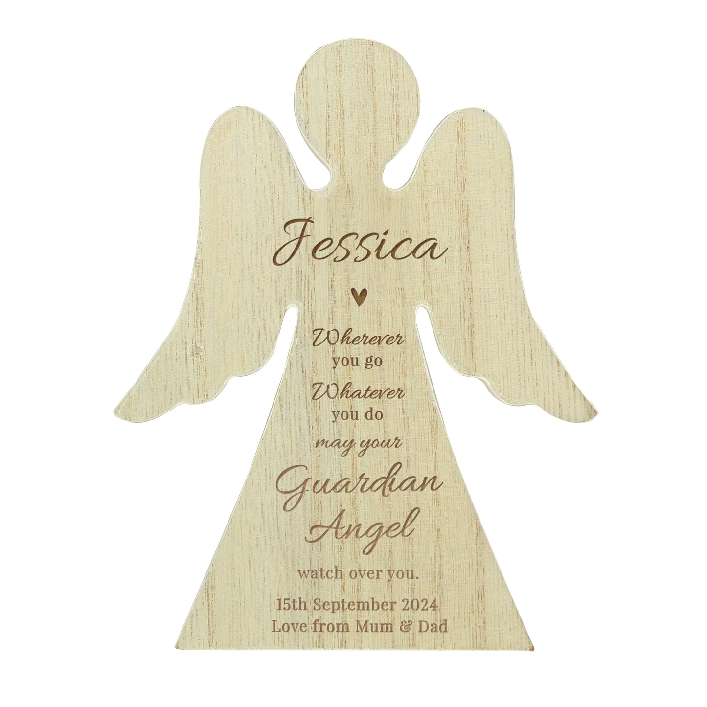 Personalised Guardian Angel Rustic Wooden Angel Decoration - MK&JD Gifts