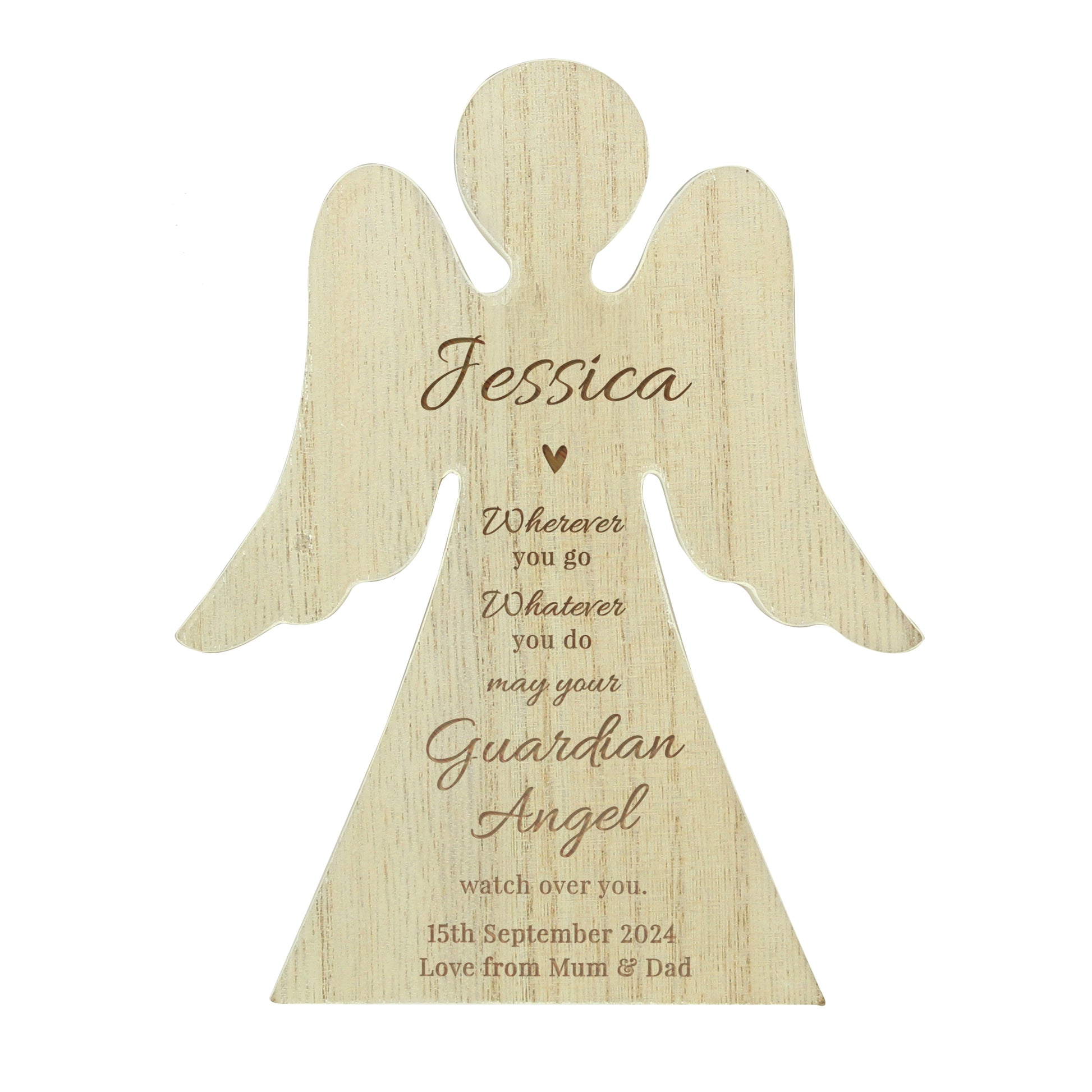 Personalised Guardian Angel Rustic Wooden Angel Decoration - MK&JD Gifts