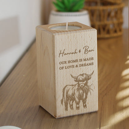 Personalised Highland Cow Wooden Tealight Holder - MK&JD Gifts