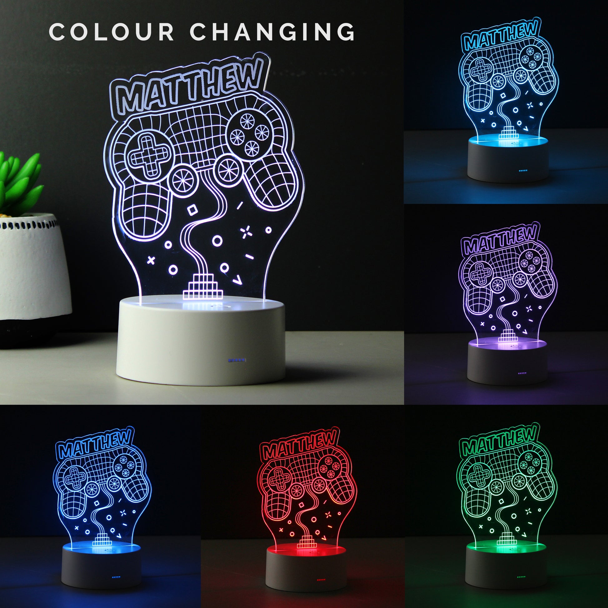 Personalised Name Gaming LED Colour Changing Night Light - MK&JD Gifts