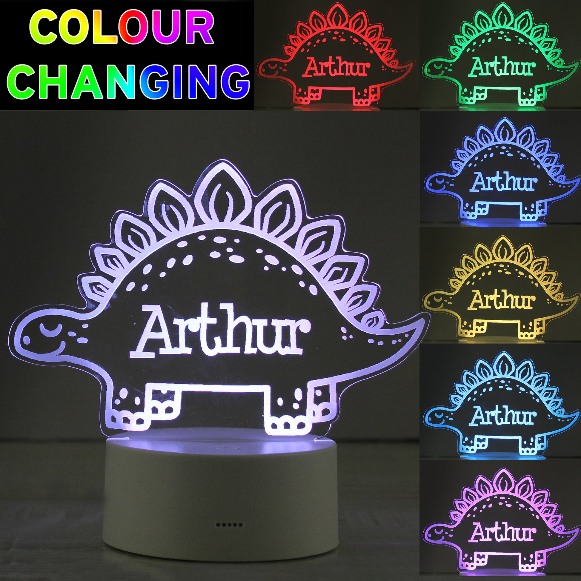 Personalised Dinosaur LED Colour Changing Night Light - MK&JD Gifts