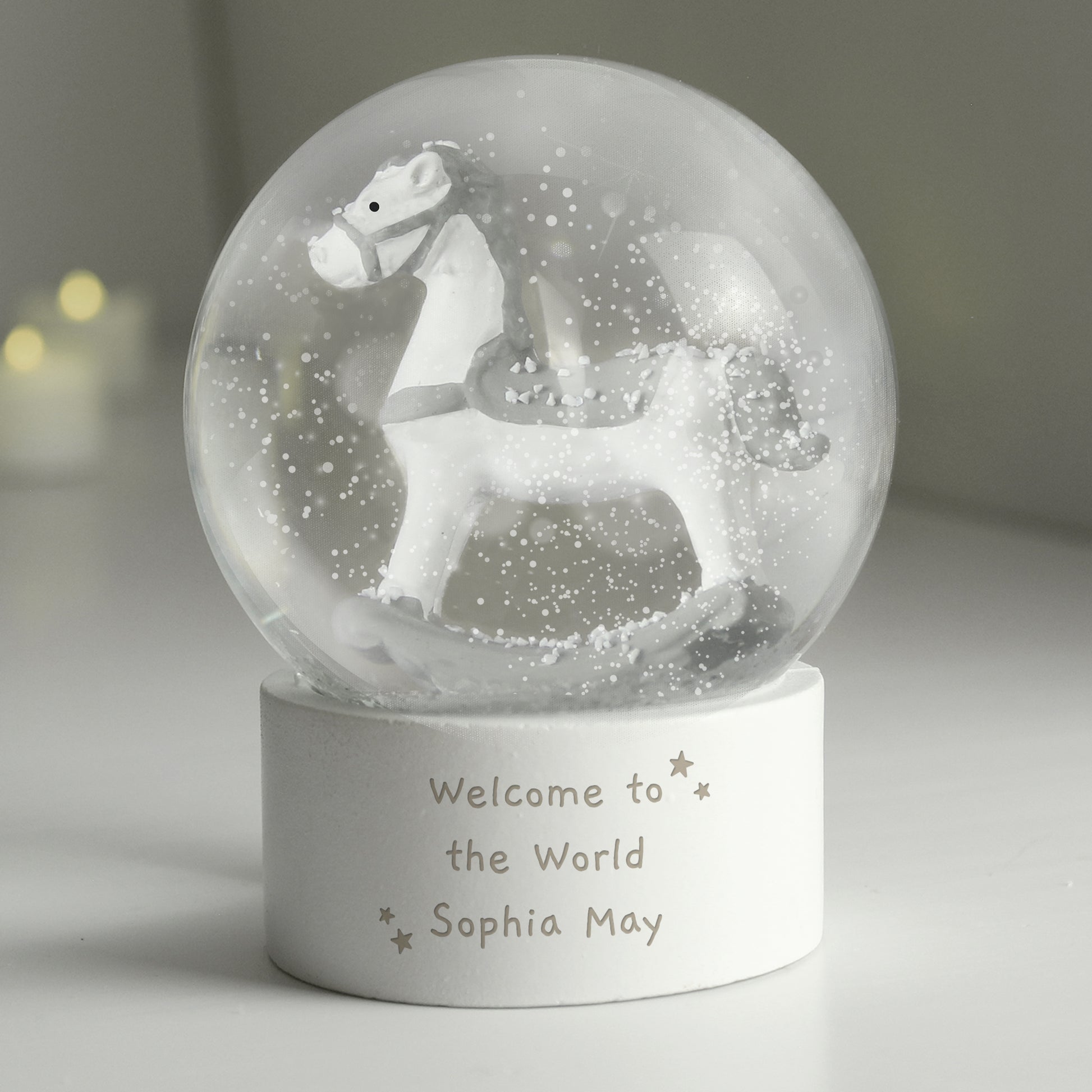 Personalised Free Text Rocking Horse Glitter Snow Globe - MK&JD Gifts
