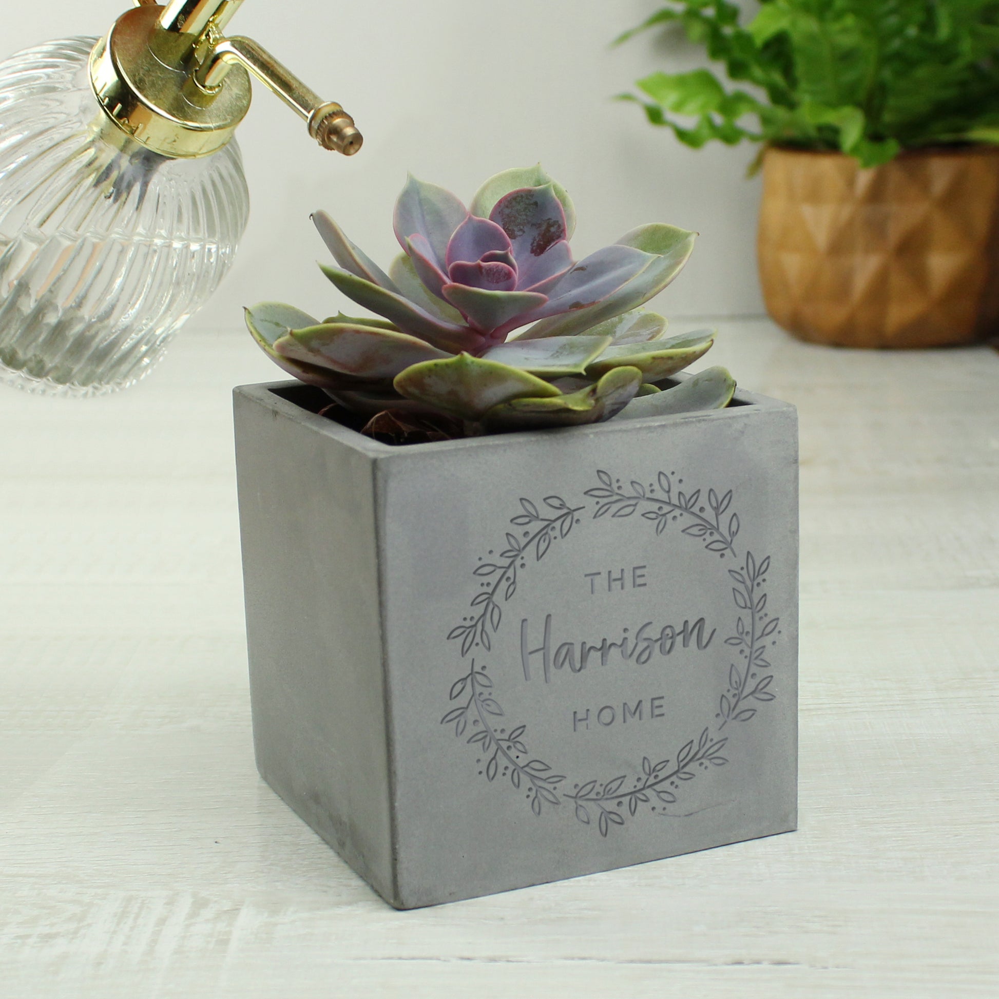 Personalised Floral Wreath Concrete Plant Pot - MK&JD Gifts