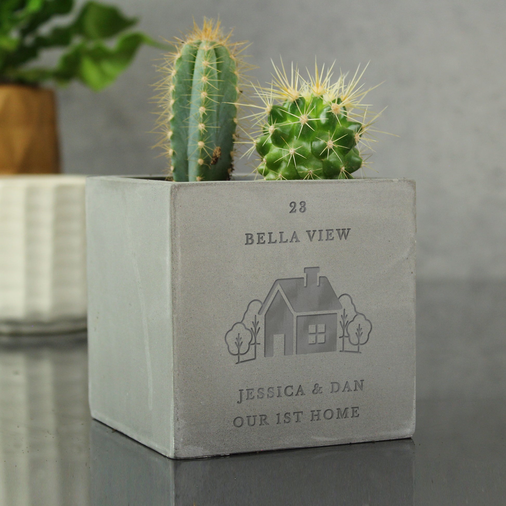 Personalised New Home Concrete Plant Pot - MK&JD Gifts