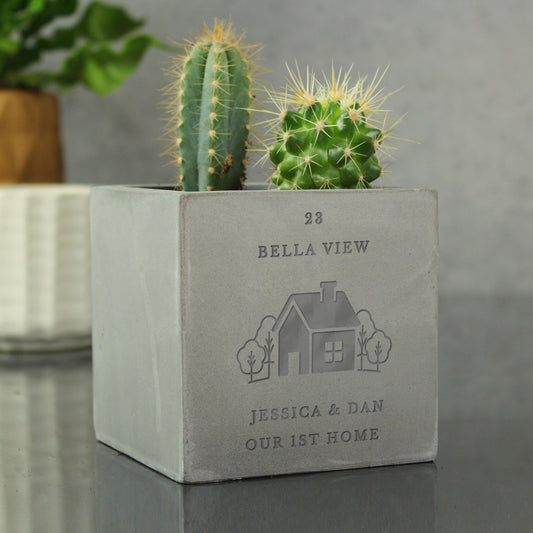 Personalised New Home Concrete Plant Pot - MK&JD Gifts