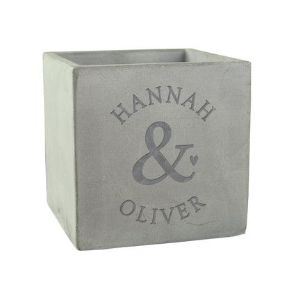 Personalised Ampersand Couples Concrete Plant Pot - MK&JD Gifts