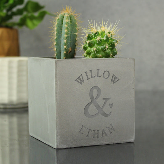 Personalised Ampersand Couples Concrete Plant Pot - MK&JD Gifts
