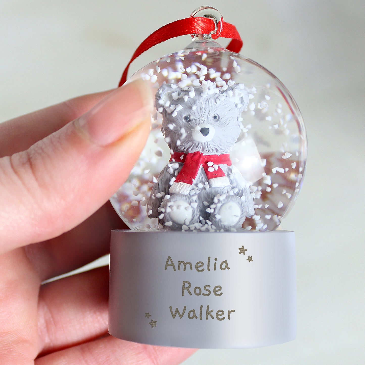 Personalised Message Teddy Bear Glitter Snow Globe Tree Decoration