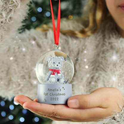 Personalised Message Teddy Bear Glitter Snow Globe Tree Decoration - MK&JD Gifts