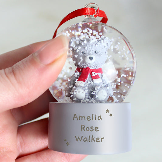 Personalised Message Teddy Bear Glitter Snow Globe Tree Decoration - MK&JD Gifts