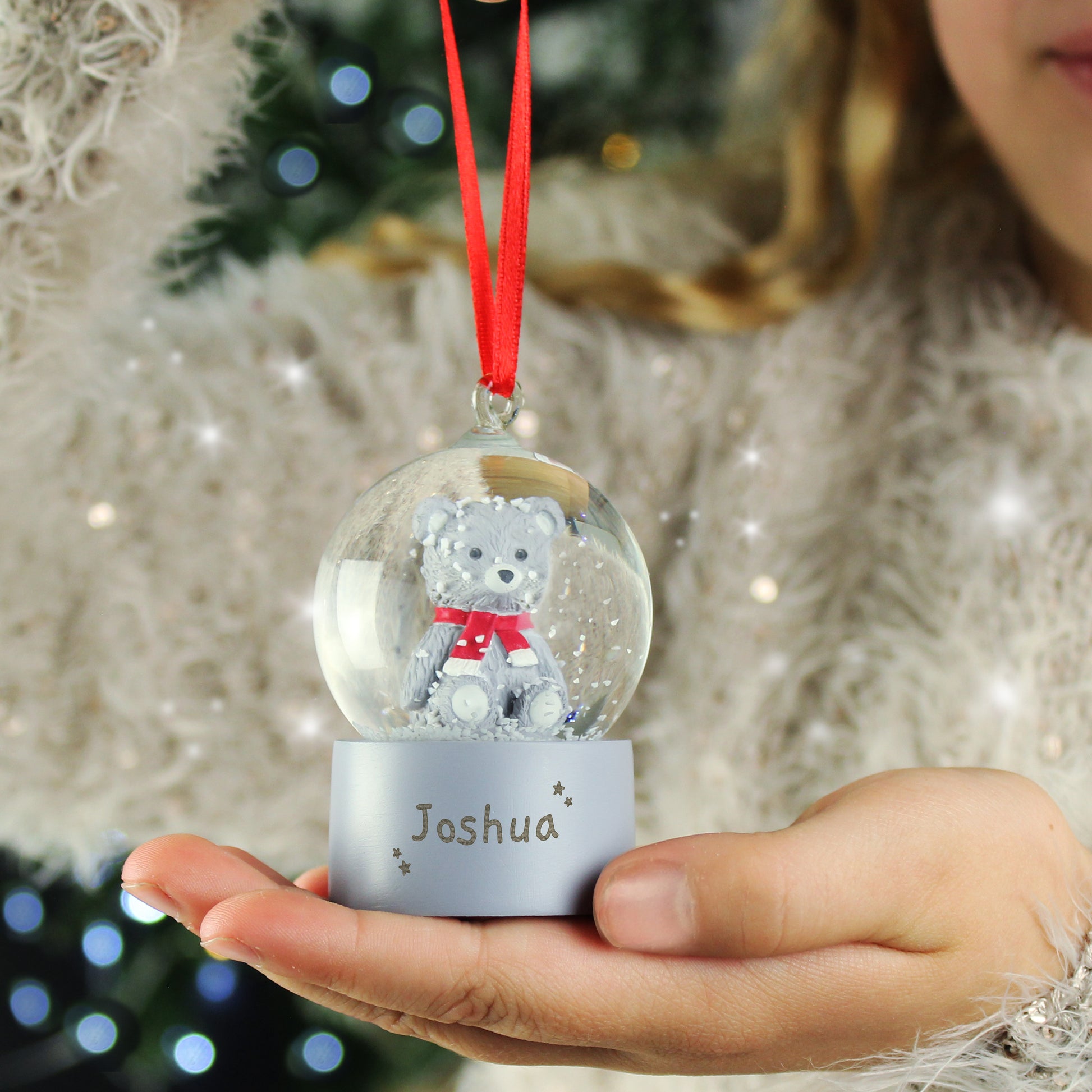 Personalised Name Only Teddy Bear Glitter Snow Globe Tree Decoration - MK&JD Gifts
