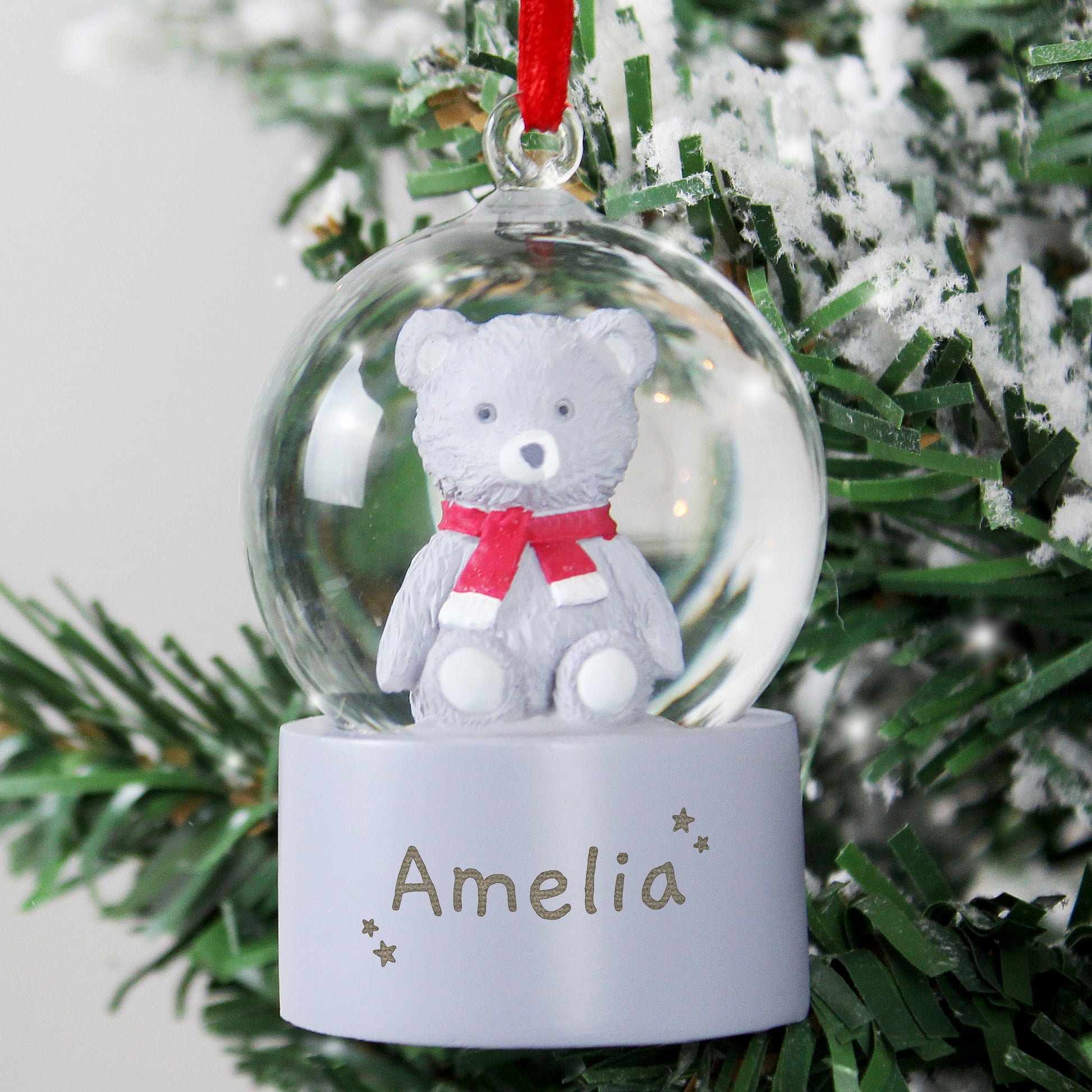 Personalised Name Only Teddy Bear Glitter Snow Globe Tree Decoration - MK&JD Gifts