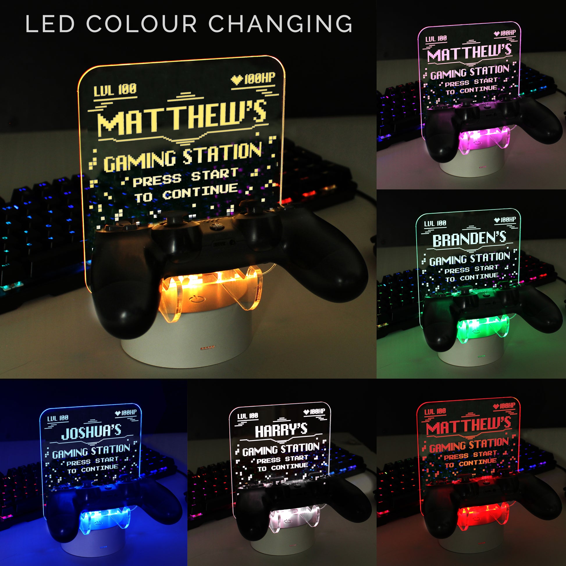 Personalised Gaming Controller Holder LED Colour Changing Light - MK&JD Gifts