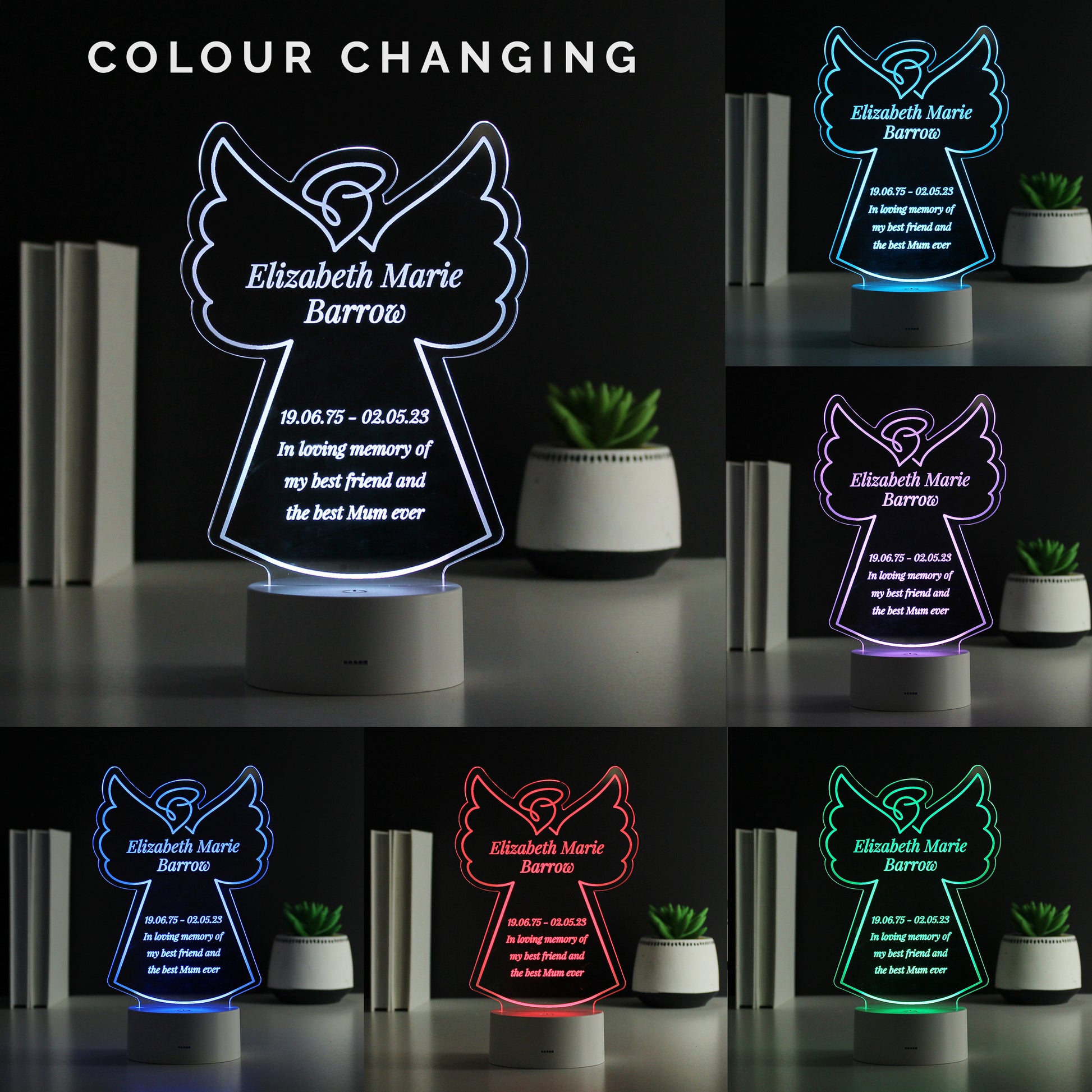 Personalised Free Text Angel Memorial Colour Changing LED Light - MK&JD Gifts