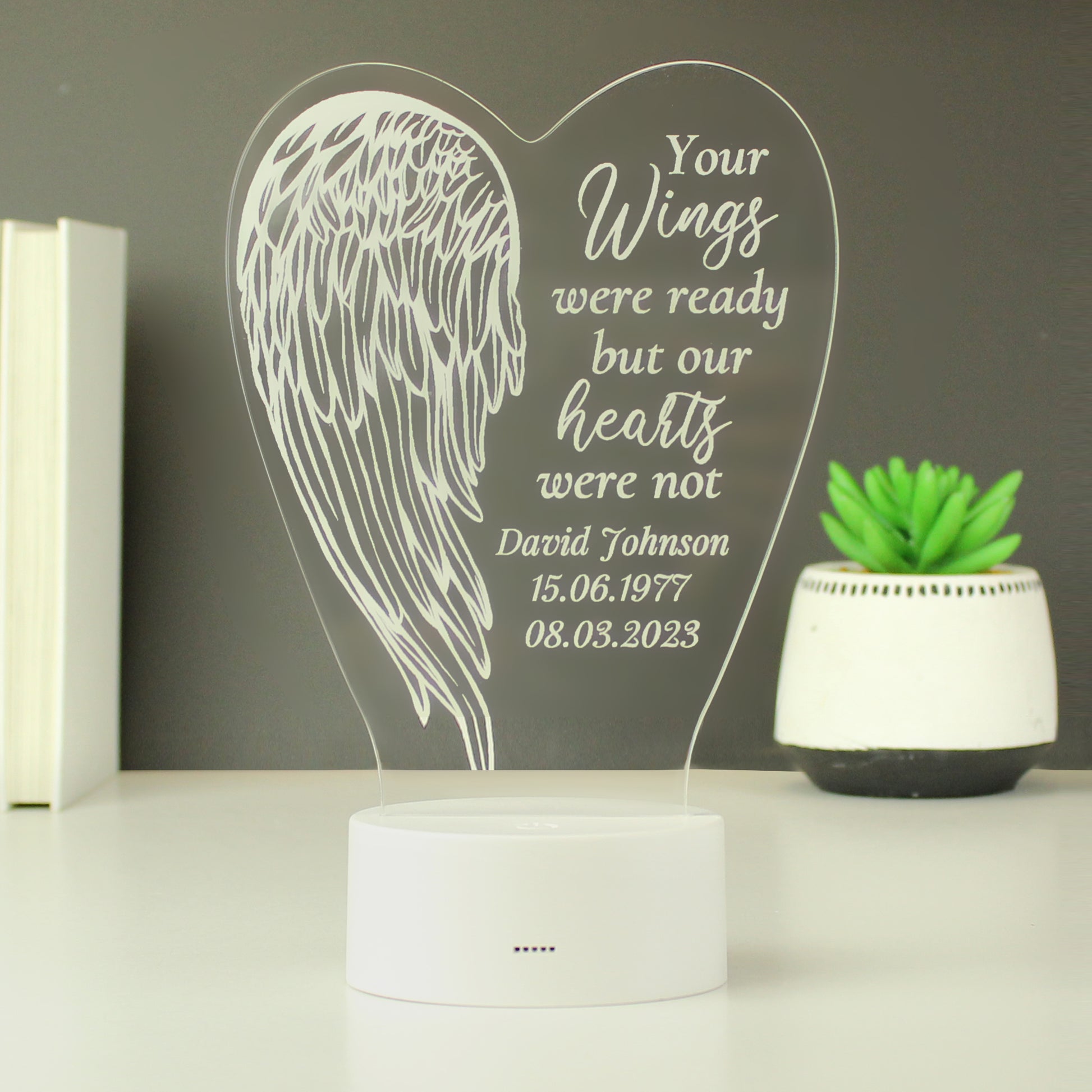 Personalised Angel Wings Memorial Colour Changing LED Light - MK&JD Gifts