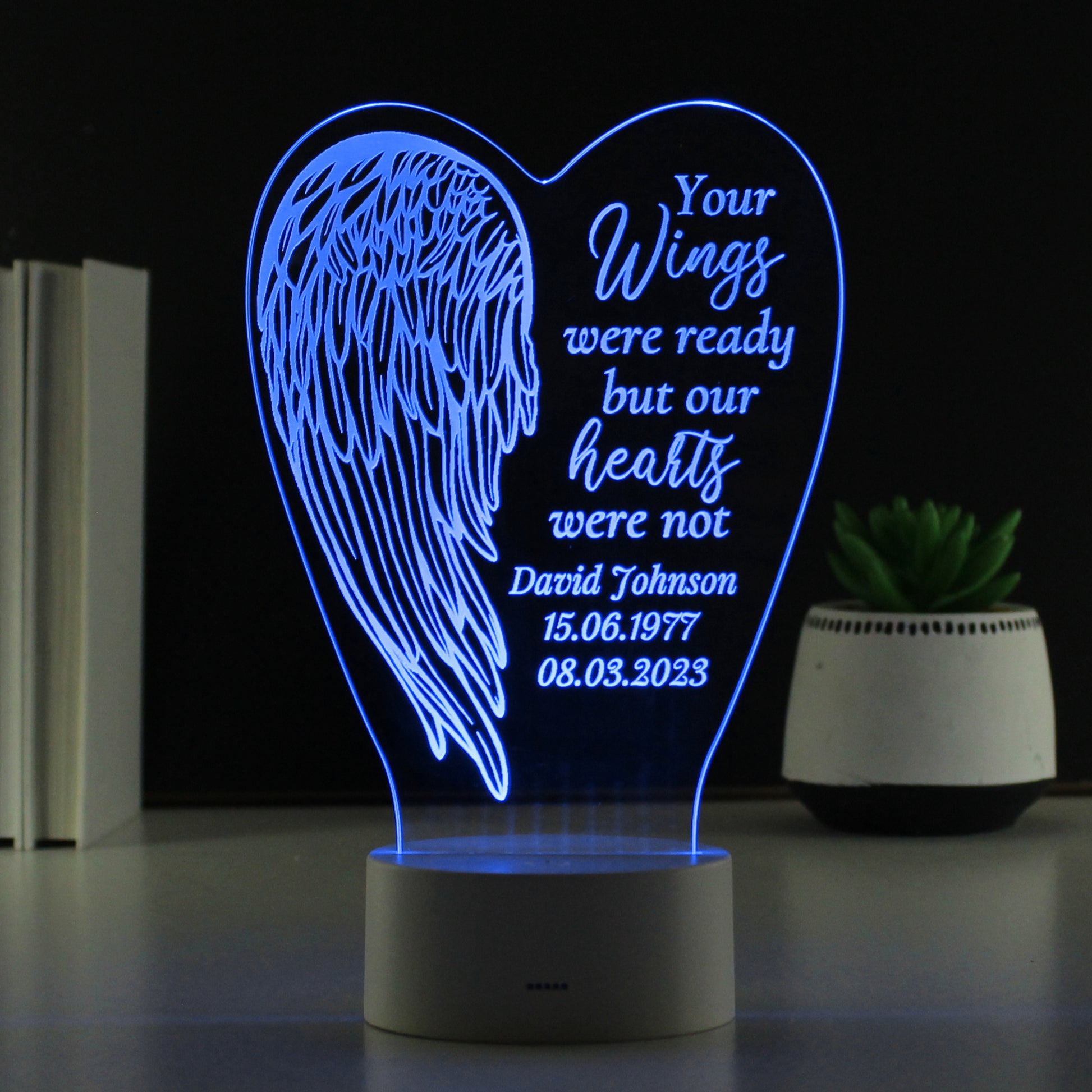 Personalised Angel Wings Memorial Colour Changing LED Light - MK&JD Gifts