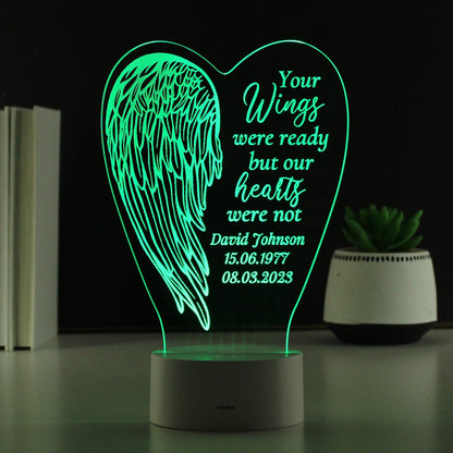 Personalised Angel Wings Memorial Colour Changing LED Light - MK&JD Gifts