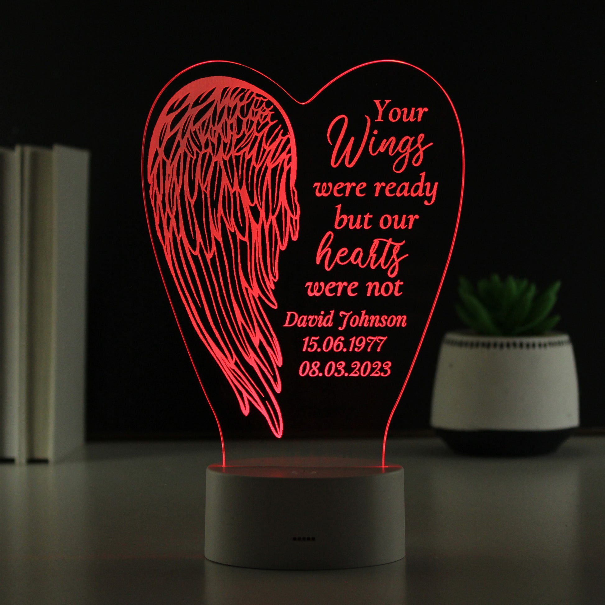 Personalised Angel Wings Memorial Colour Changing LED Light - MK&JD Gifts