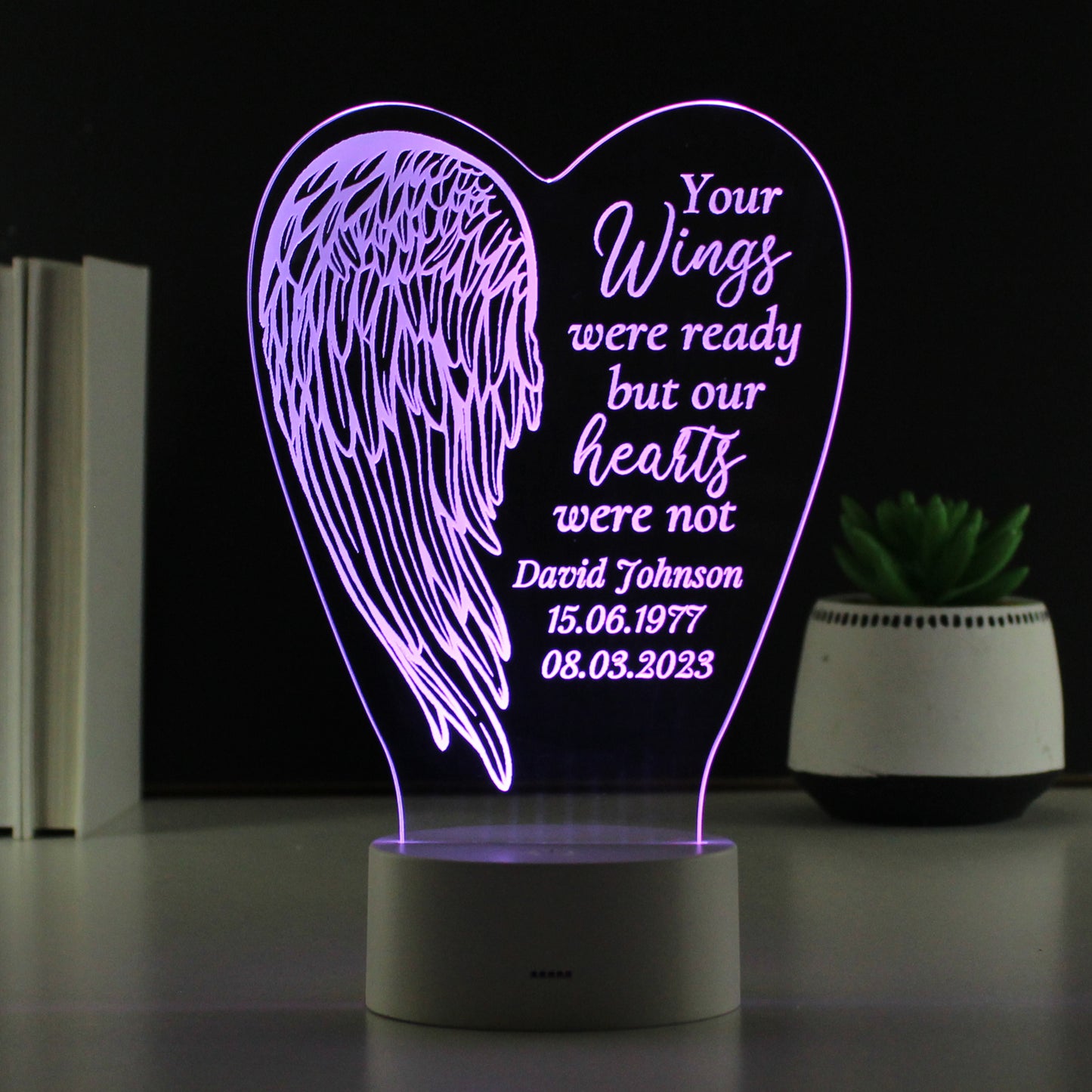 Personalised Angel Wings Memorial Colour Changing LED Light - MK&JD Gifts