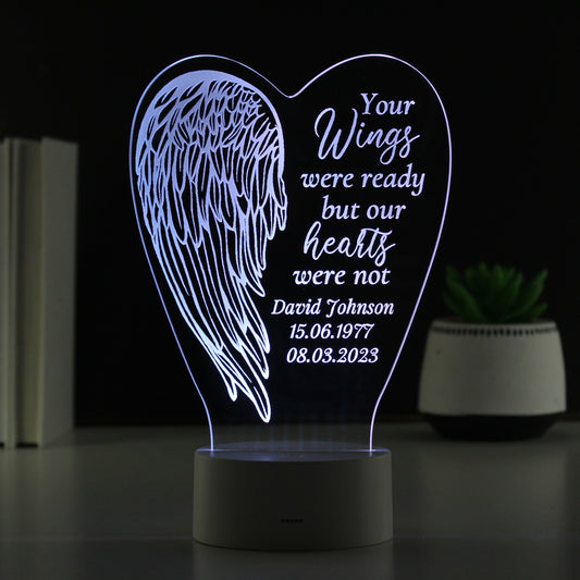 Personalised Angel Wings Memorial Colour Changing LED Light - MK&JD Gifts