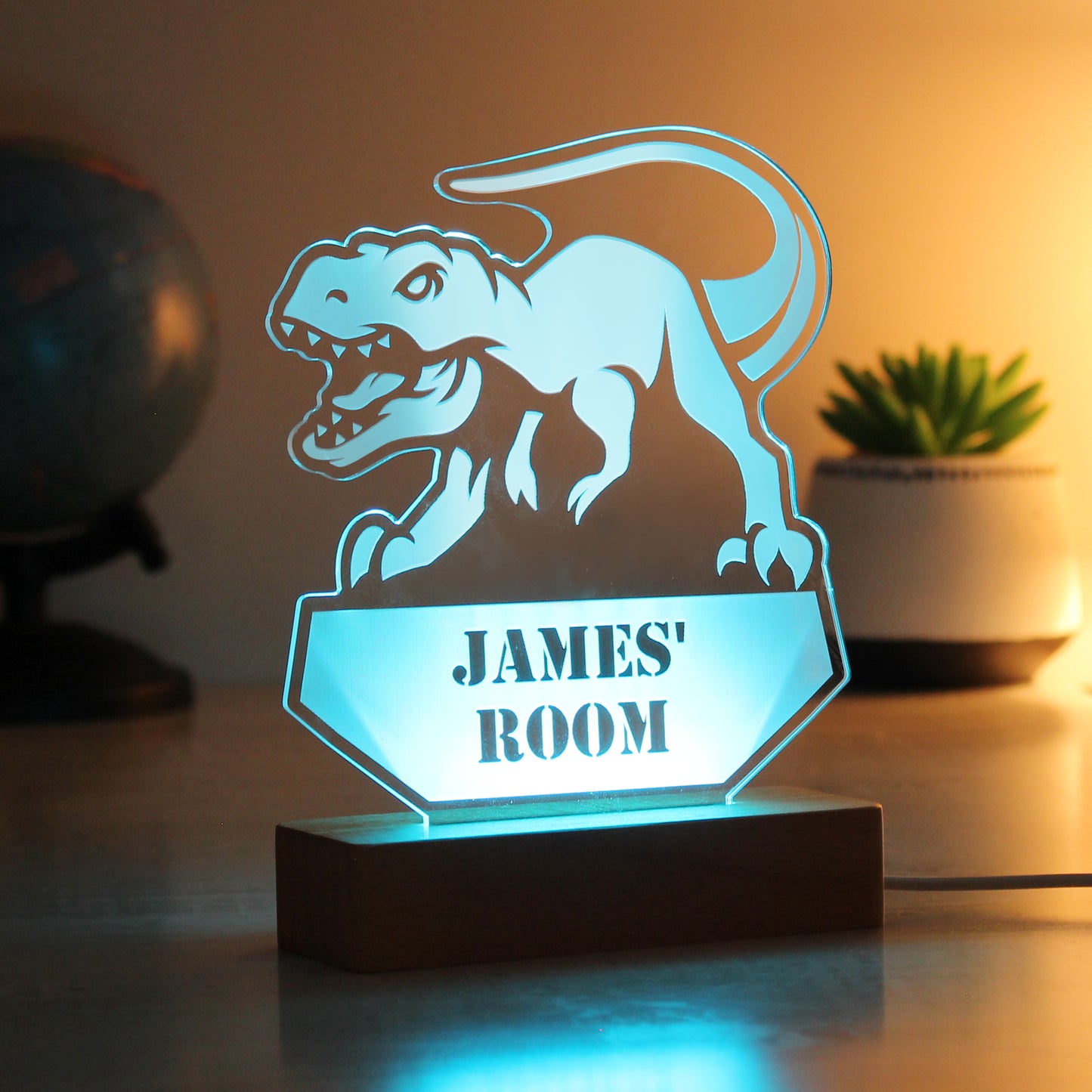 Personalised Dinosaur Wooden Based LED Light - MK&JD Gifts