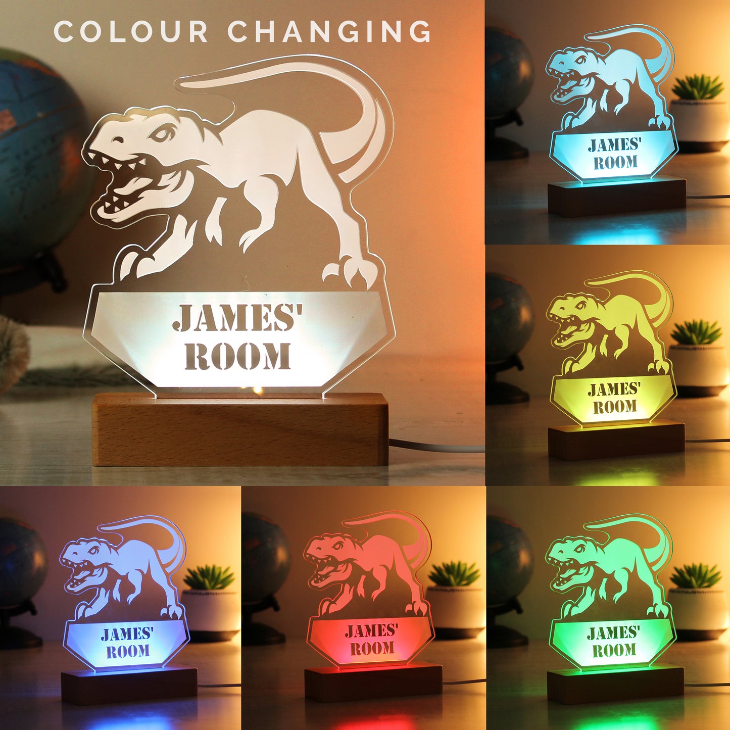 Personalised Dinosaur Wooden Based LED Light - MK&JD Gifts