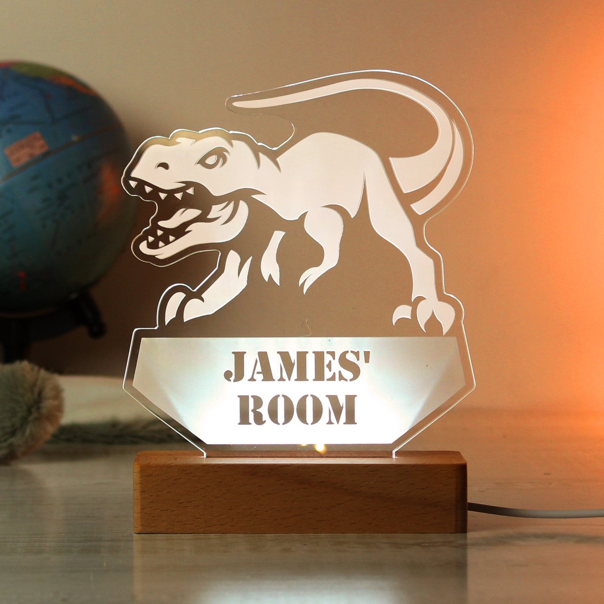Personalised Dinosaur Wooden Based LED Light - MK&JD Gifts