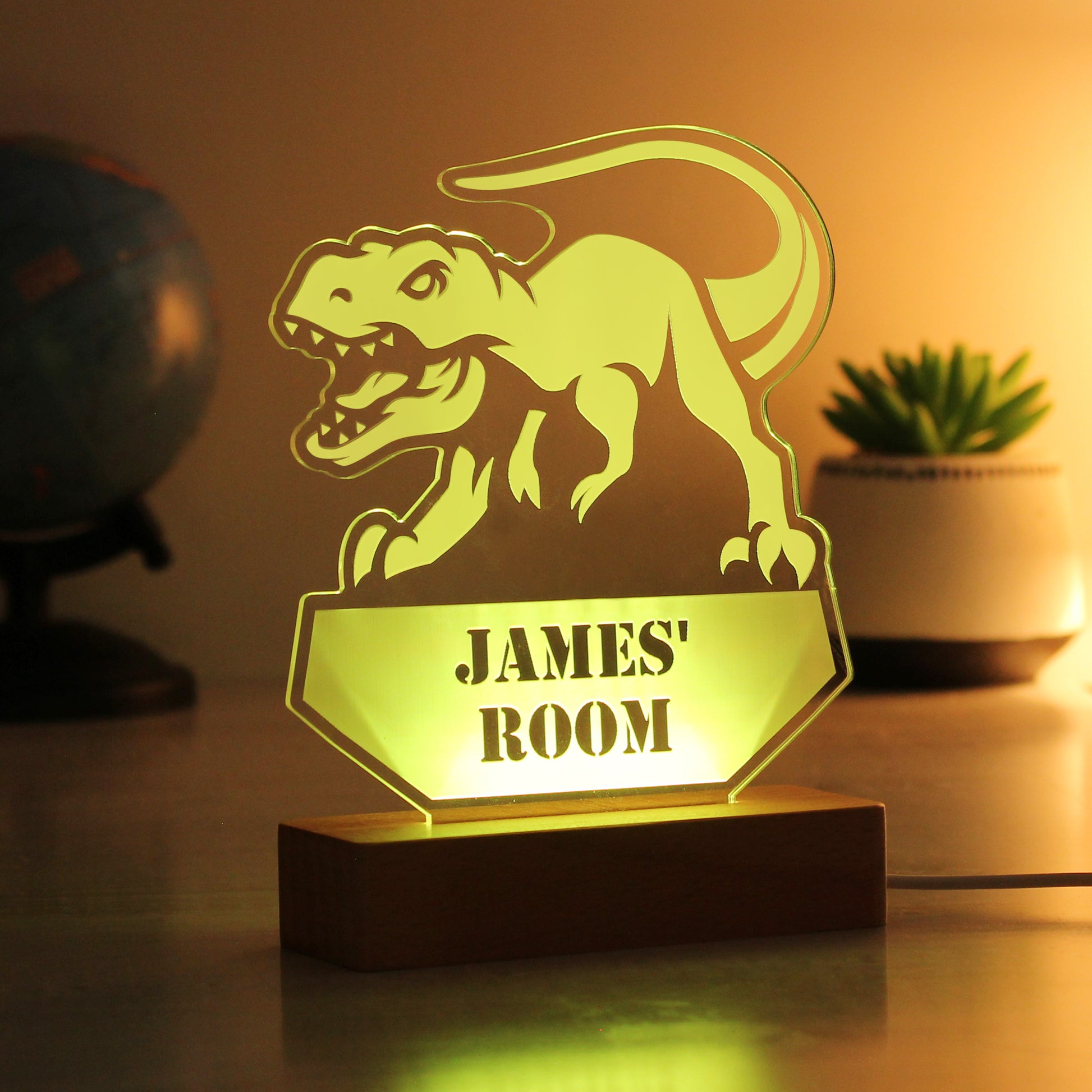 Personalised Dinosaur Wooden Based LED Light - MK&JD Gifts