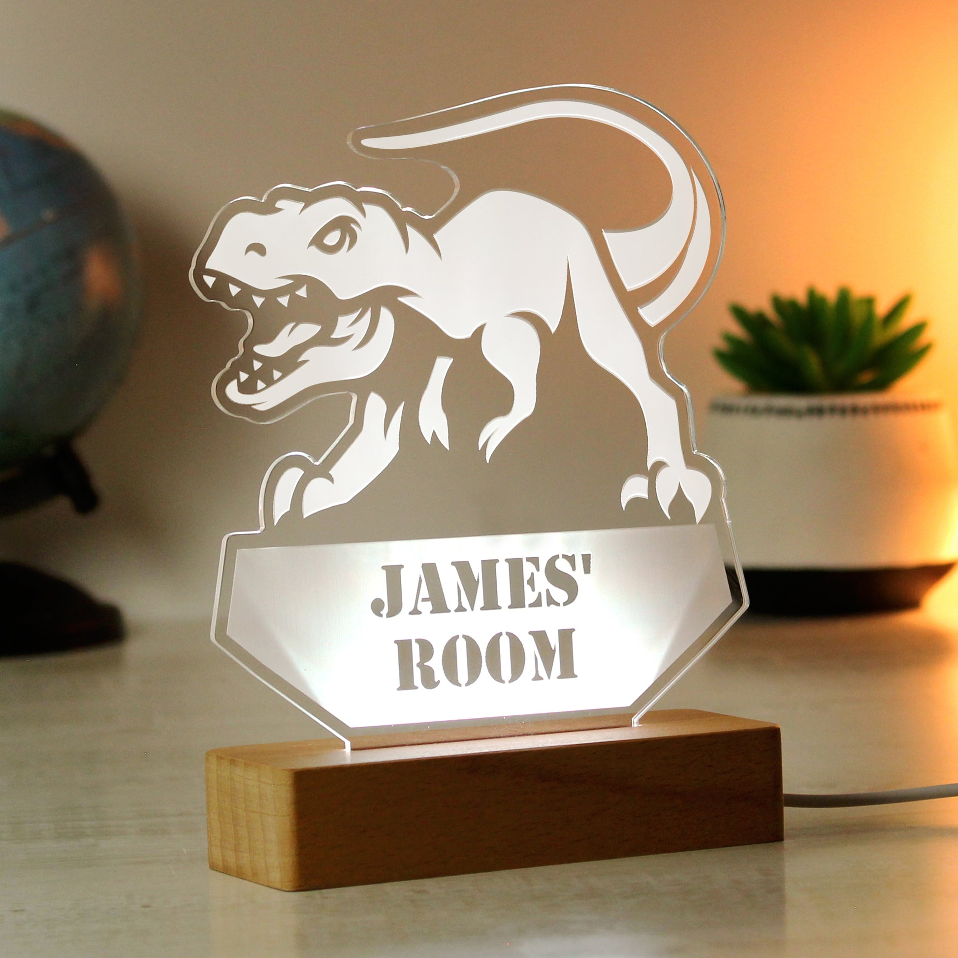 Personalised Dinosaur Wooden Based LED Light - MK&JD Gifts