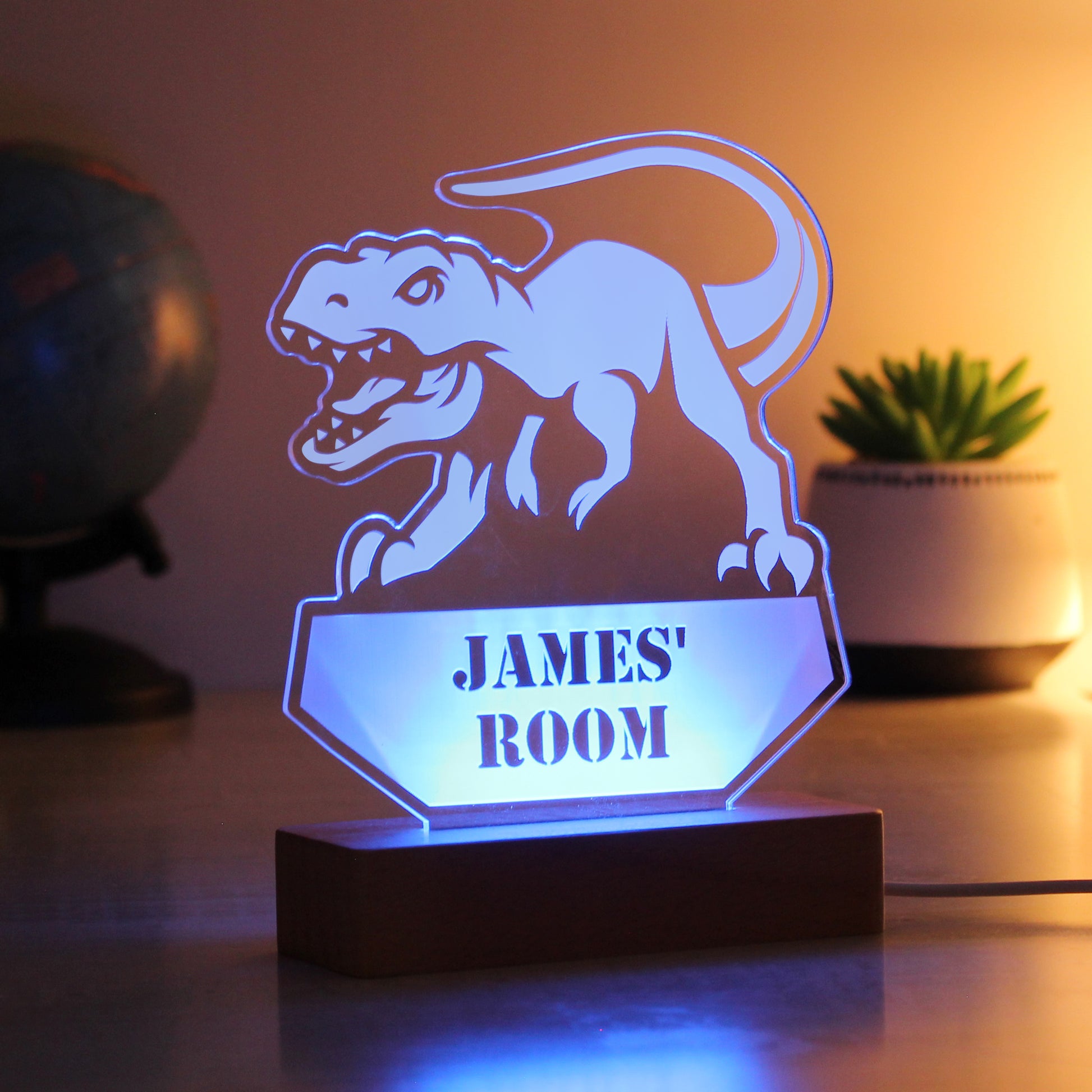 Personalised Dinosaur Wooden Based LED Light - MK&JD Gifts