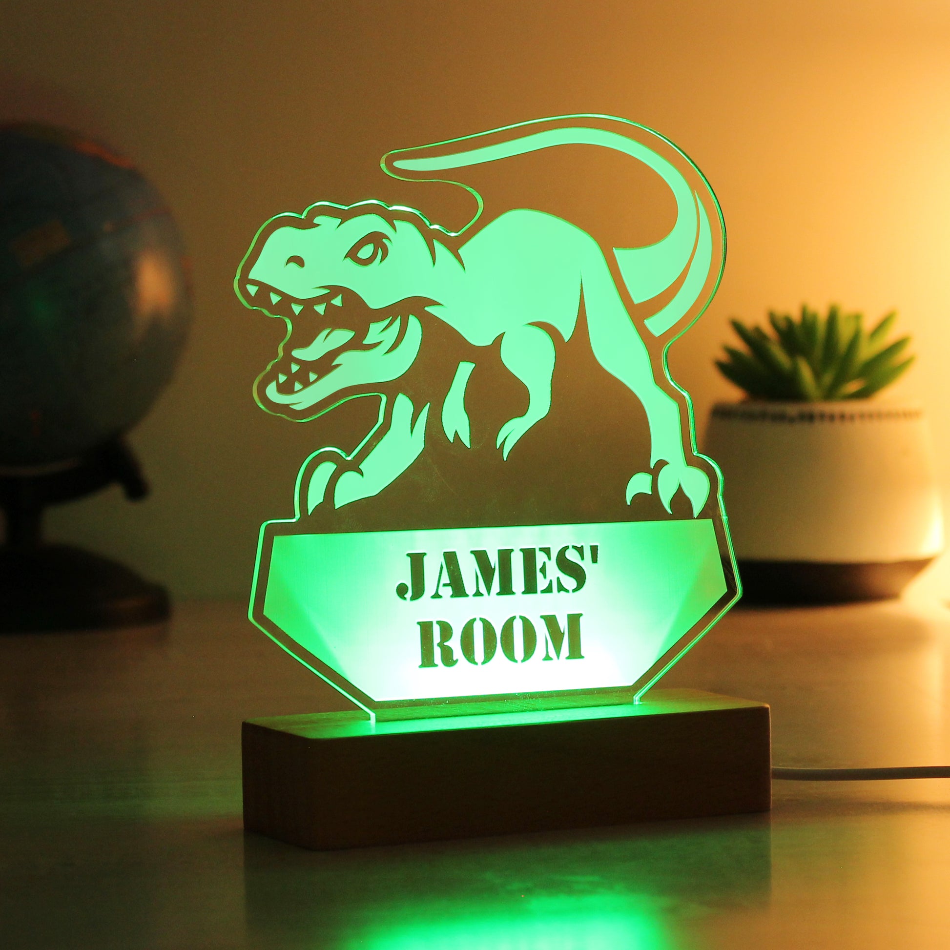 Personalised Dinosaur Wooden Based LED Light - MK&JD Gifts