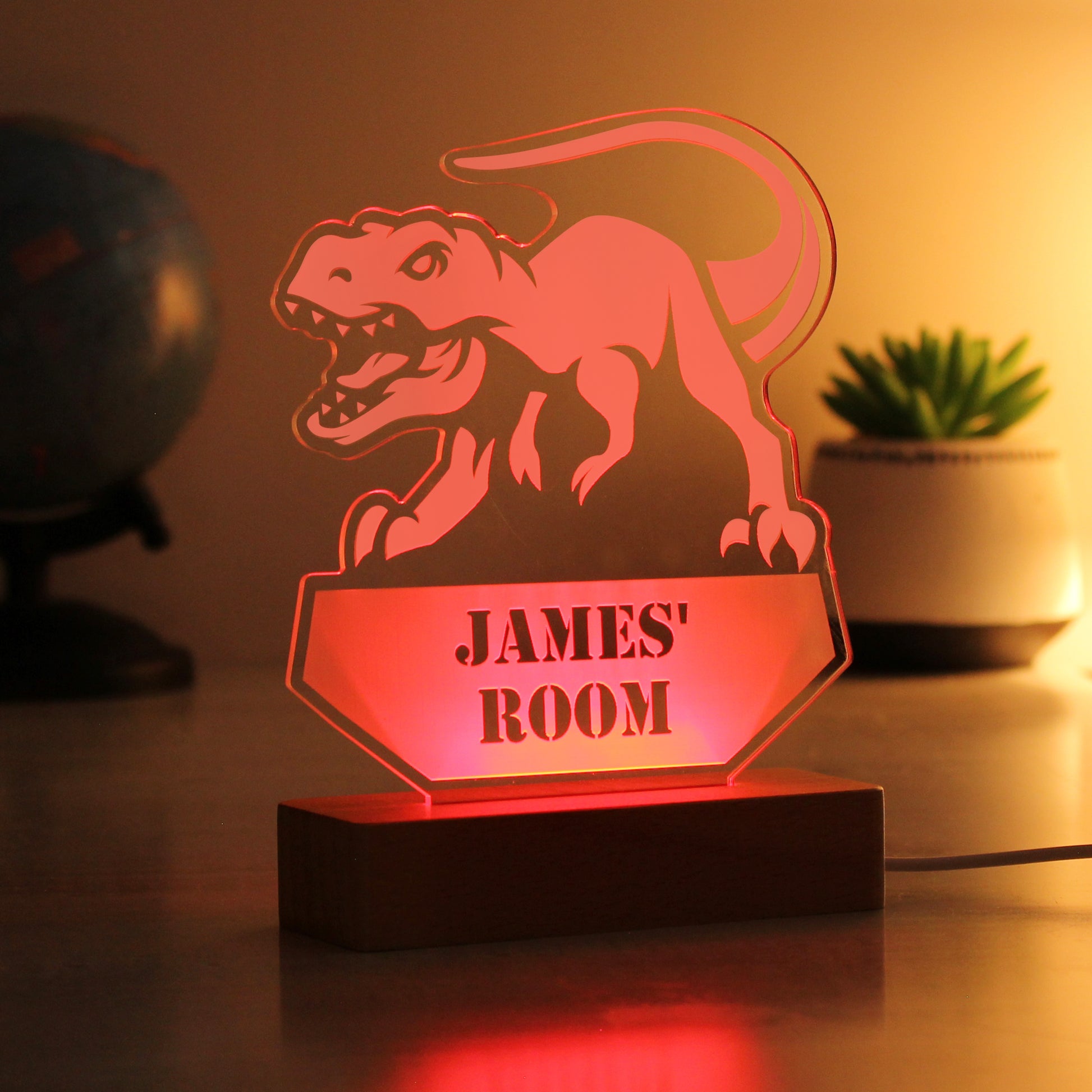 Personalised Dinosaur Wooden Based LED Light - MK&JD Gifts