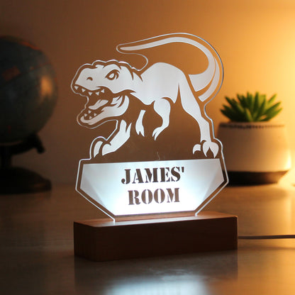 Personalised Dinosaur Wooden Based LED Light - MK&JD Gifts