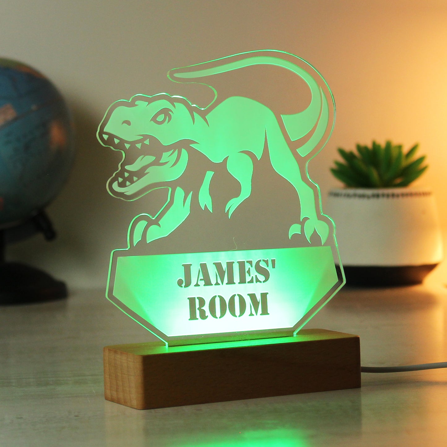 Personalised Dinosaur Wooden Based LED Light - MK&JD Gifts