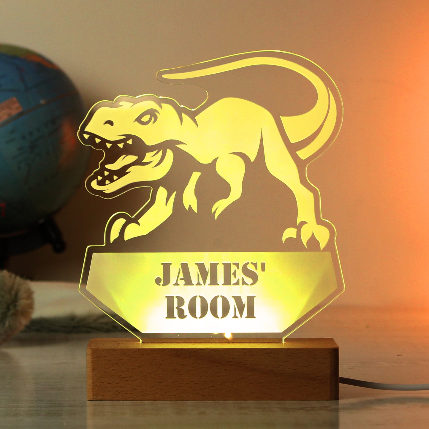 Personalised Dinosaur Wooden Based LED Light - MK&JD Gifts