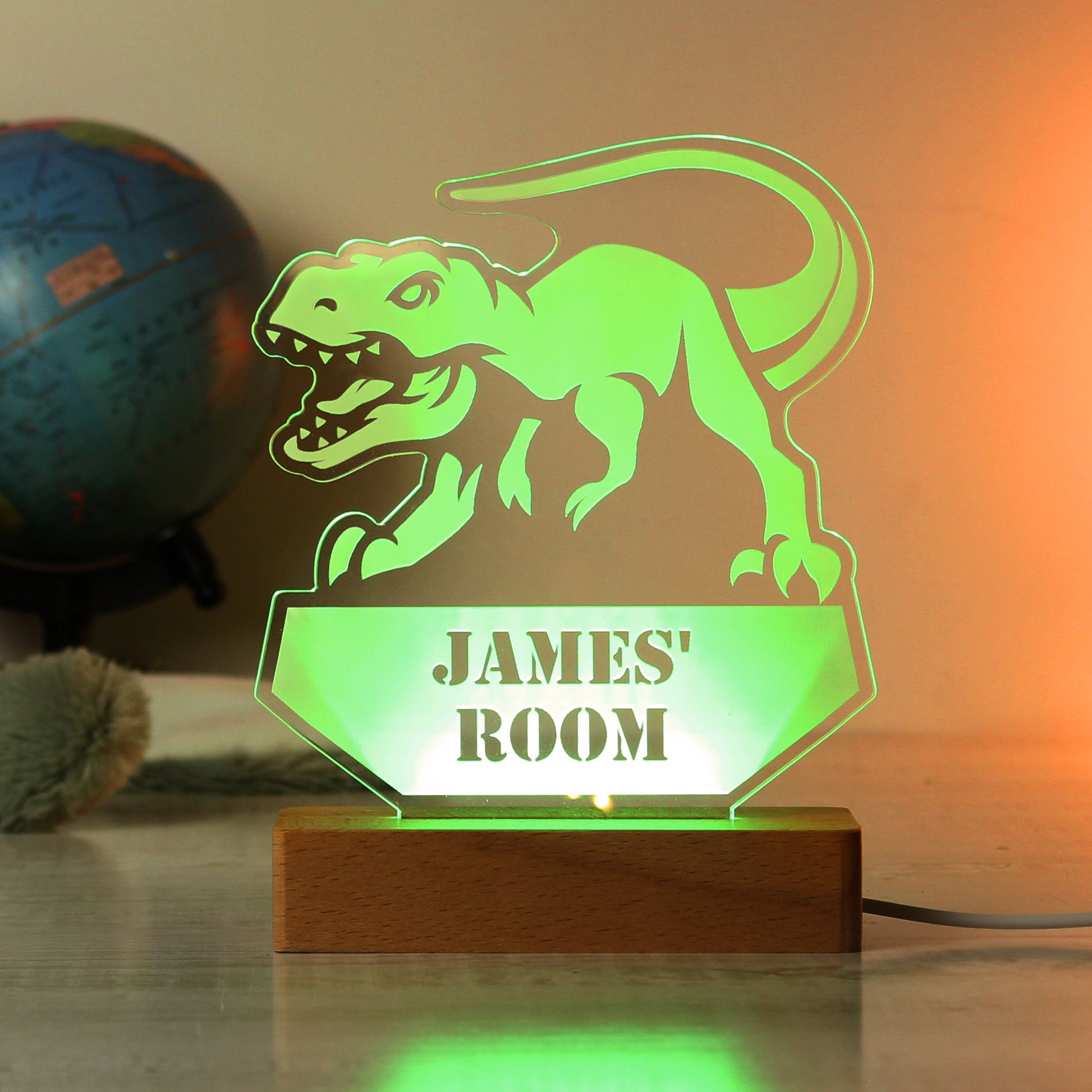 Personalised Dinosaur Wooden Based LED Light - MK&JD Gifts