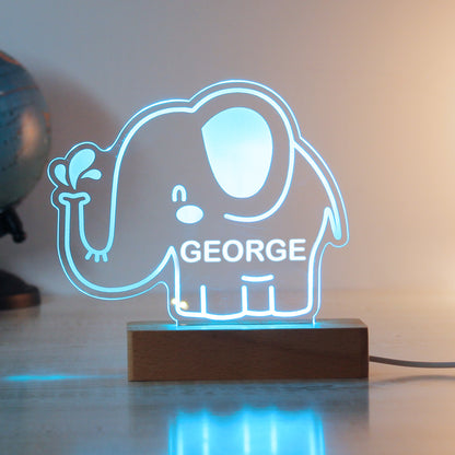 Personalised Elephant Wooden Based LED Light - MK&JD Gifts