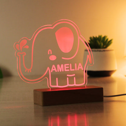 Personalised Elephant Wooden Based LED Light - MK&JD Gifts