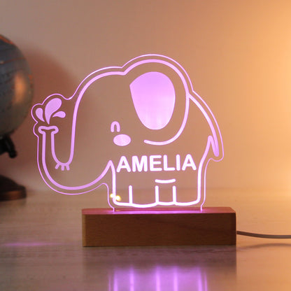 Personalised Elephant Wooden Based LED Light - MK&JD Gifts