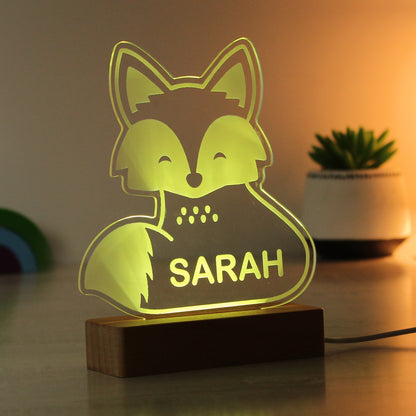 Personalised Fox Wooden Based LED Light - MK&JD Gifts