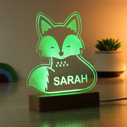 Personalised Fox Wooden Based LED Light - MK&JD Gifts
