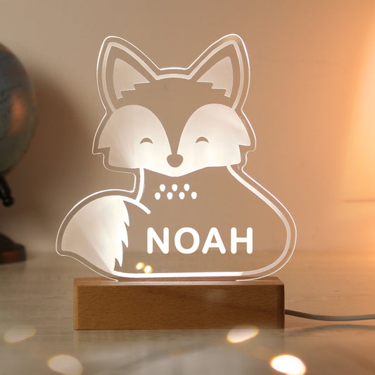 Personalised Fox Wooden Based LED Light - MK&JD Gifts