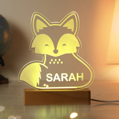 Personalised Fox Wooden Based LED Light - MK&JD Gifts