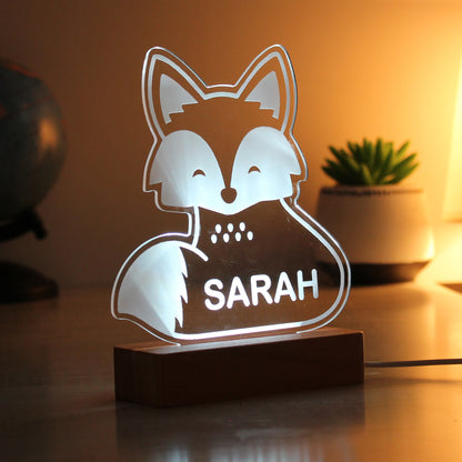 Personalised Fox Wooden Based LED Light - MK&JD Gifts