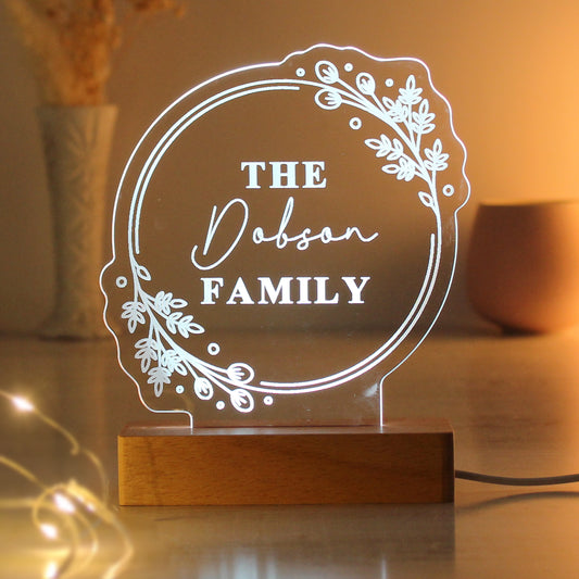 Personalised Floral Wooden Based LED Light - MK&JD Gifts