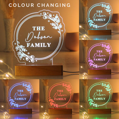 Personalised Floral Wooden Based LED Light - MK&JD Gifts