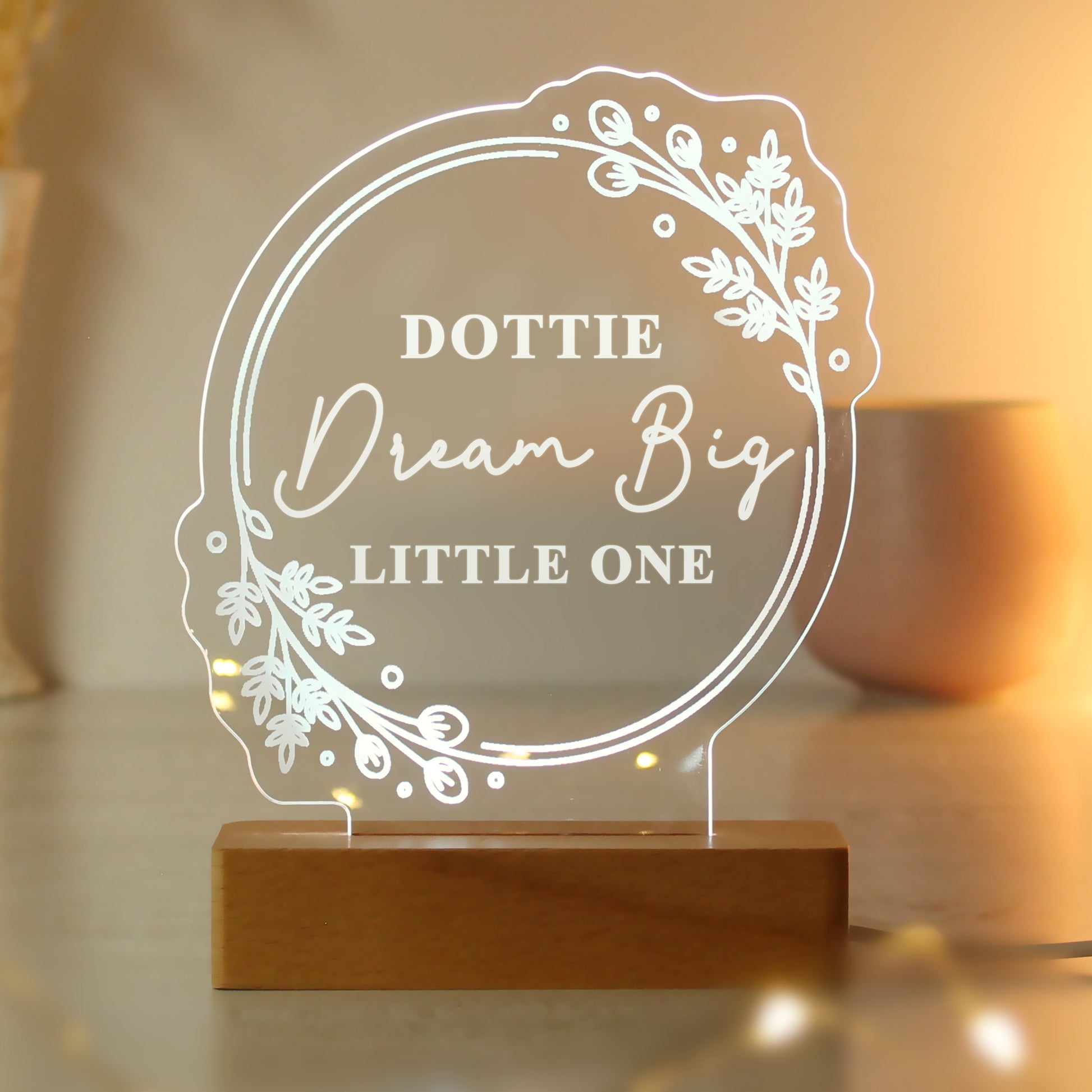 Personalised Floral Wooden Based LED Light - MK&JD Gifts